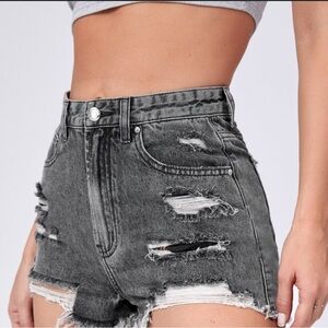 SHEIN Black Distressed Jean Shorts High-Waisted